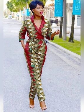 Grass fields the  African Print Jumpsuit Size 10.